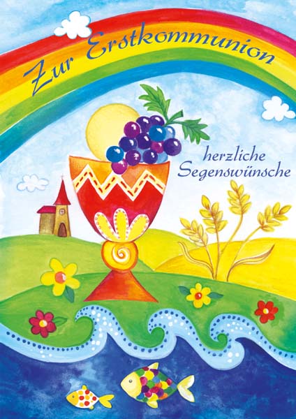 Kunst-Klappkarte - Erstkommunion - Leben unterm Regenbogen