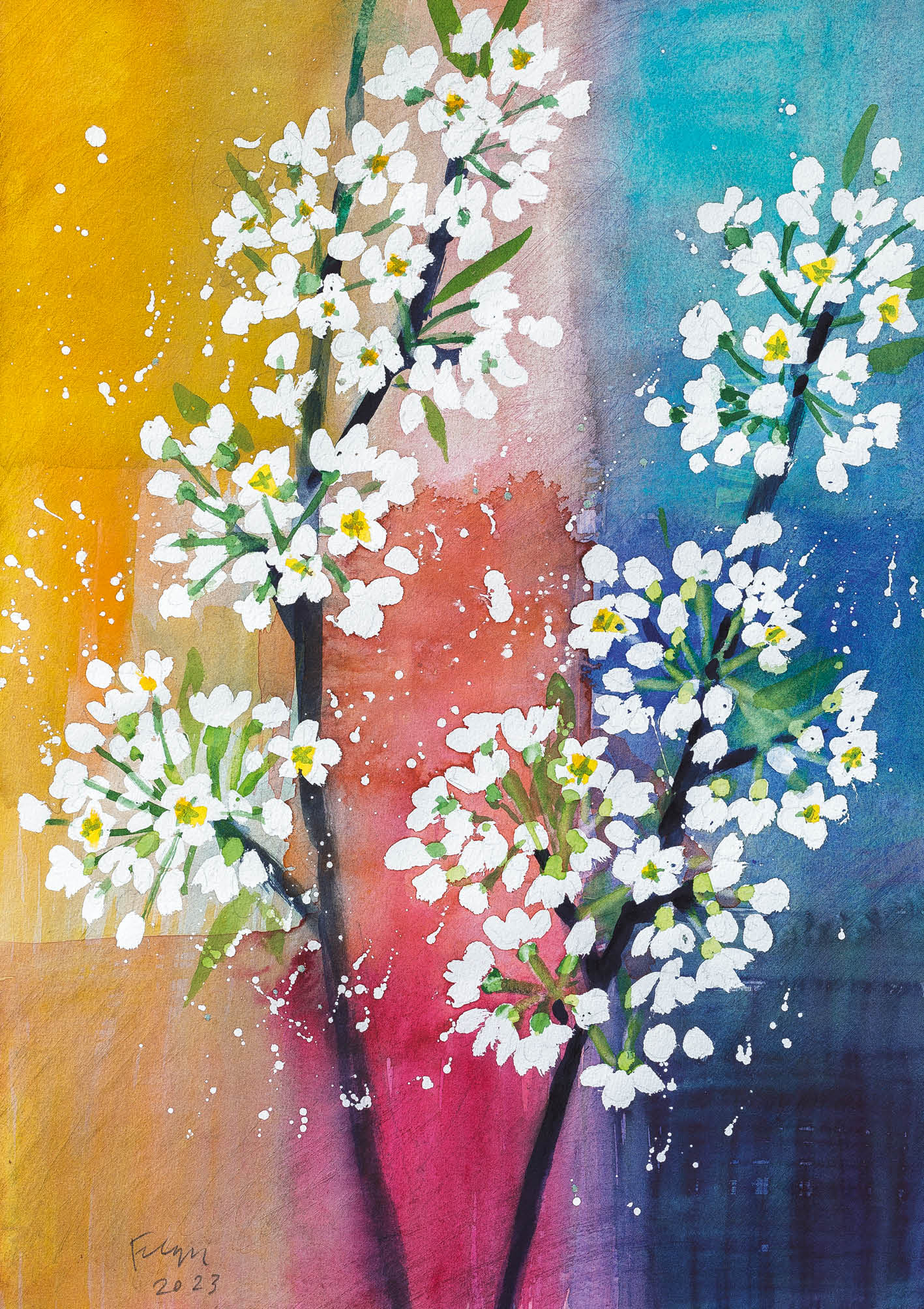 Kunst-Klappkarte - Apfelblüten