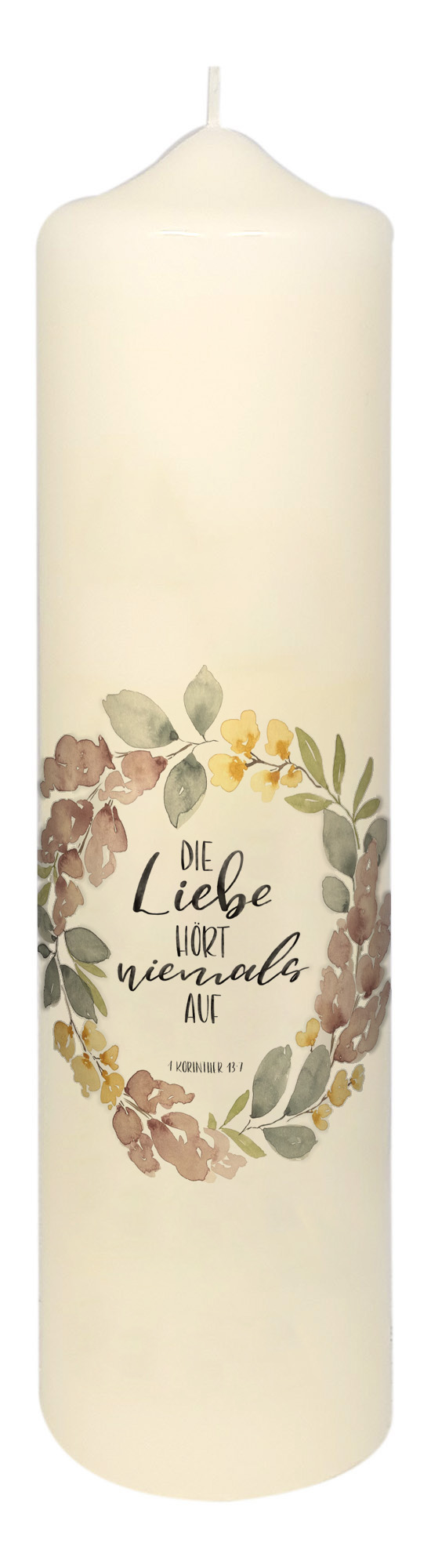 Tisch-/Altarkerze - Die Liebe hört niemals auf Tisch-/Altarkerze - Die Liebe hört niemals auf