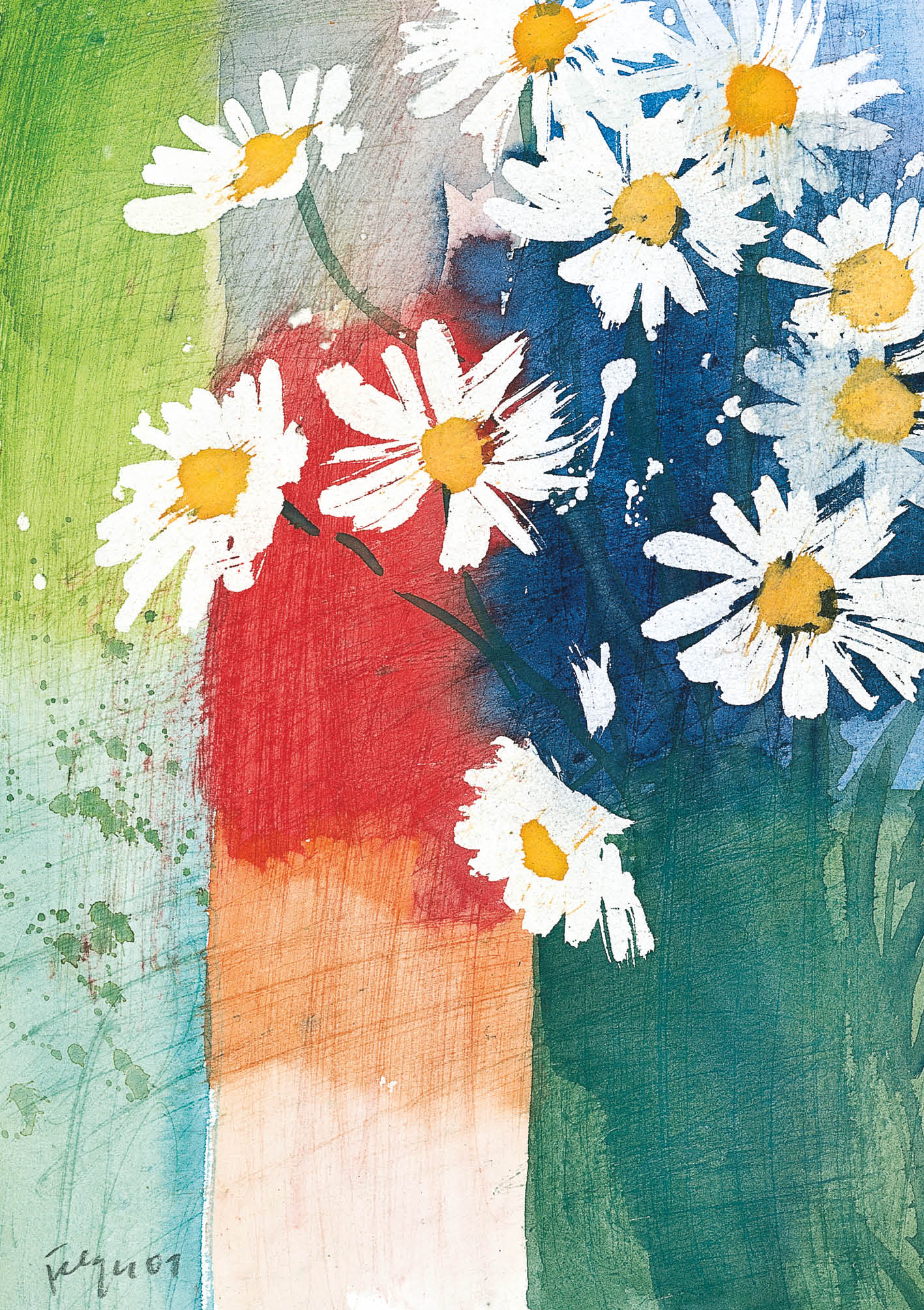 Kunst-Klappkarte - Margeriten