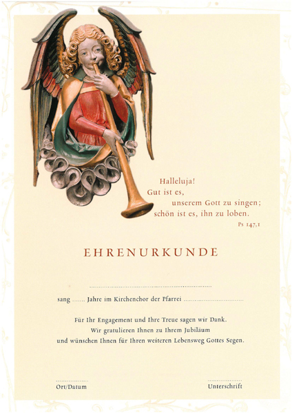 Ehrenurkunde für Mitgliedschaft im Kirchenchor Ehrenurkunde für Mitgliedschaft im Kirchenchor