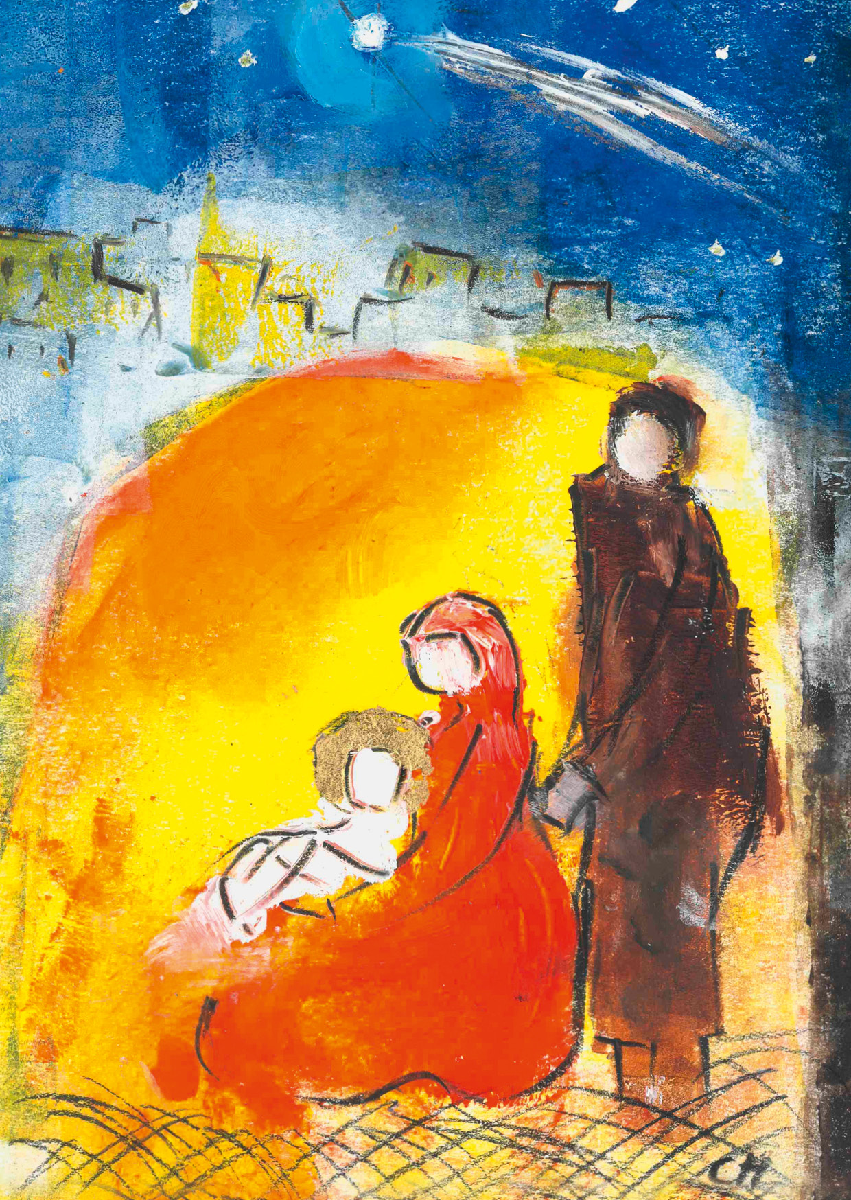 Kunst-Postkarte - Licht in Bethlehems Stall