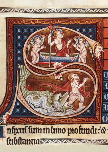 Kunst-Postkarte - Ostern - Initiale "S" mit Auferstehung Christi und Jona und der Wal