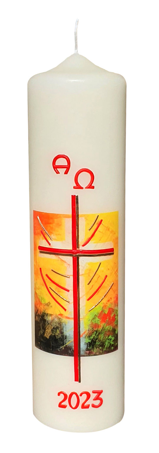 Tisch/Altarkerze - Lebenshell erstrahlt das Kreuz
