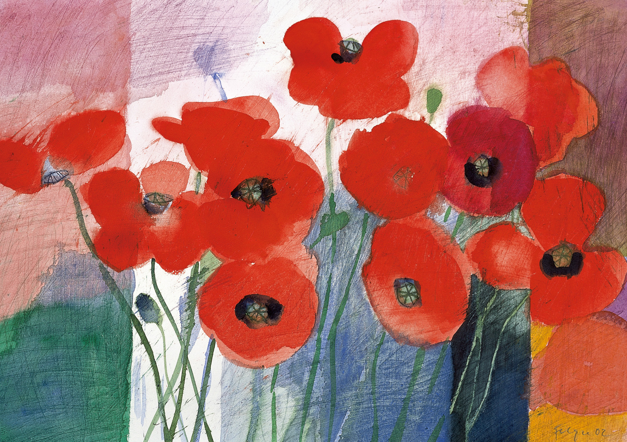 Kunst-Klappkarte - Andreas Felger - Mohnblumen