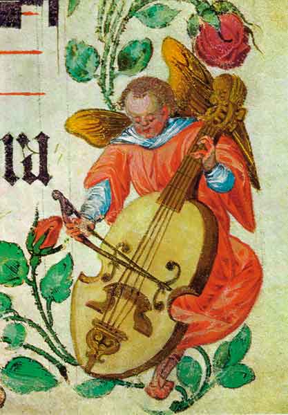 Kunst-Postkarte - Engel mit Bassgeige