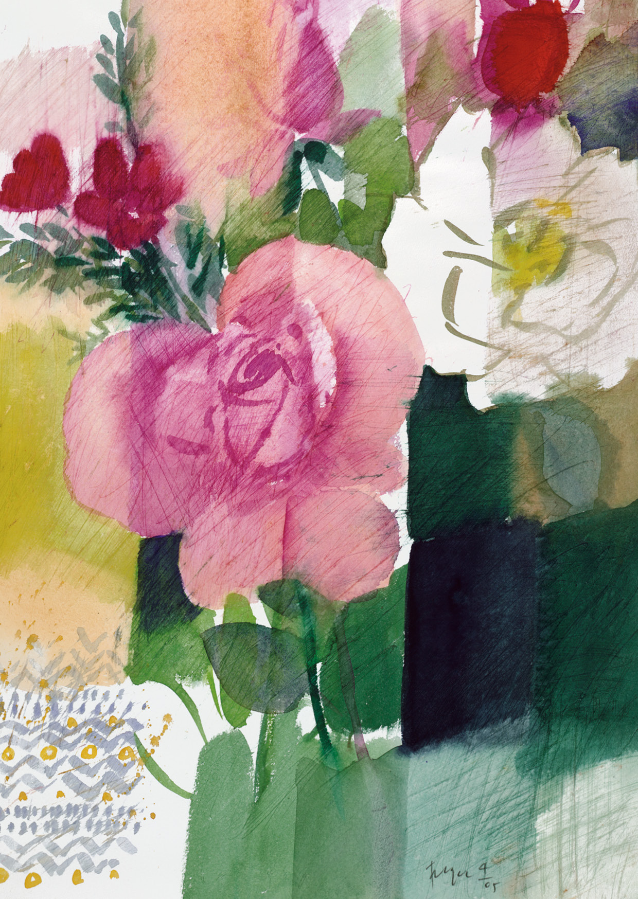 Kunst-Postkarte - Andreas Felger - Rosenstrauß