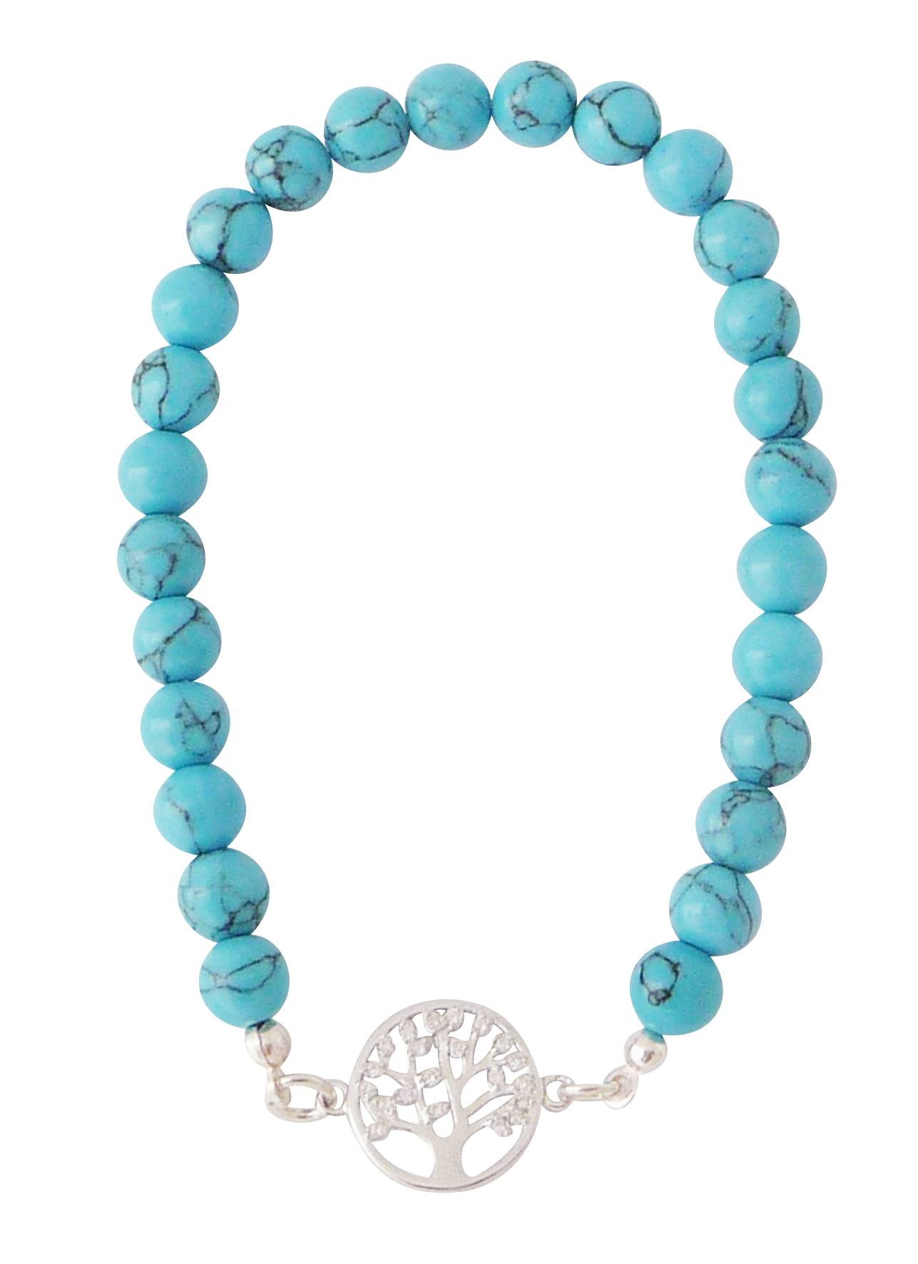 Halb-Edelstein-Armband mit Lebensbaum "Howlith" Halb-Edelstein-Armband mit Lebensbaum "Howlith"