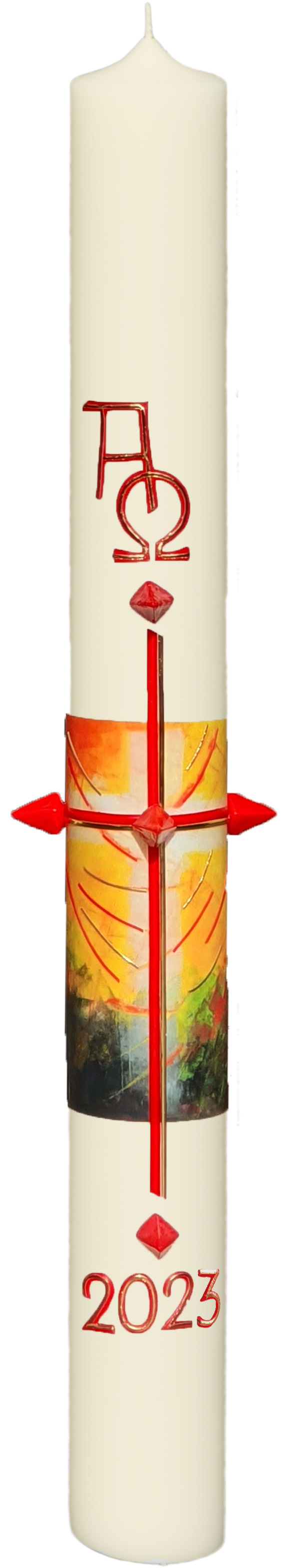 Osterkerze - Lebenshell erstrahlt das Kreuz