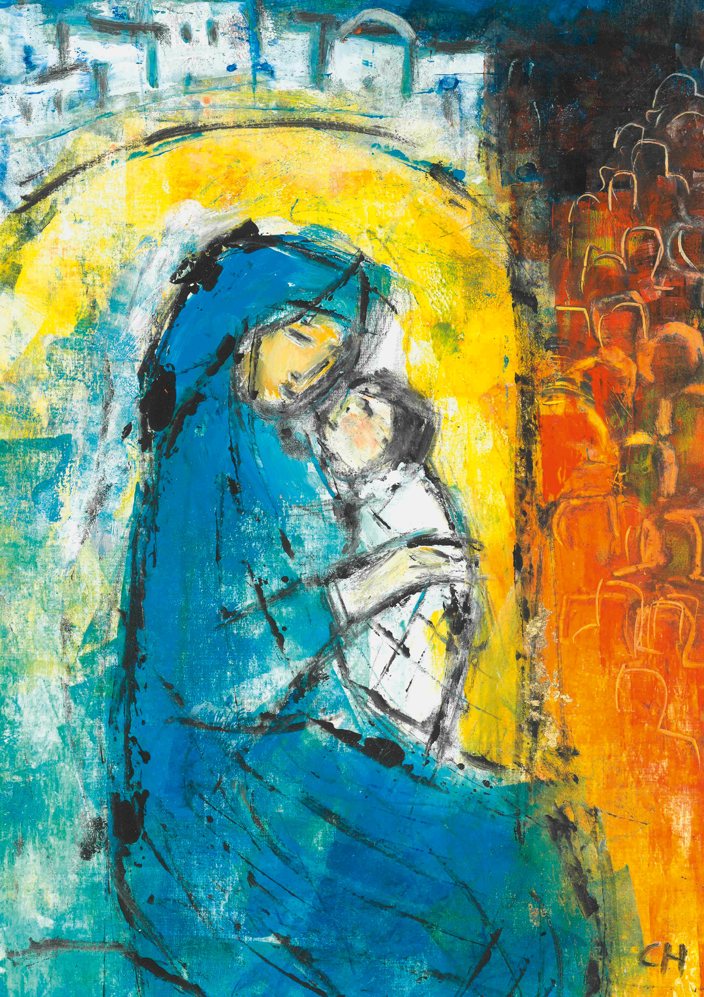 Kunst-Klappkarte - Geborgenheit im Schoß der Mutter