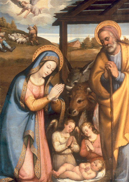 Klappkarte - Geburt Christi mit Verkündigung an die Hirten