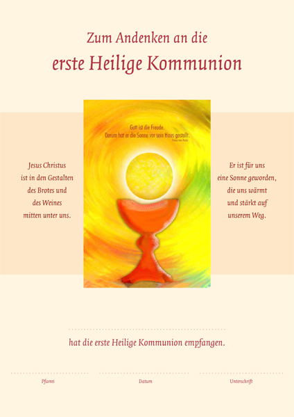 Urkunde zur Erstkommunion Urkunde zur Erstkommunion