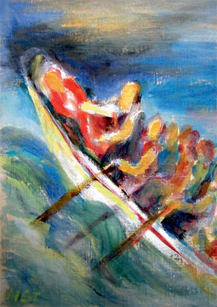 Kunst-Postkarte - Mit Jesus im Boot