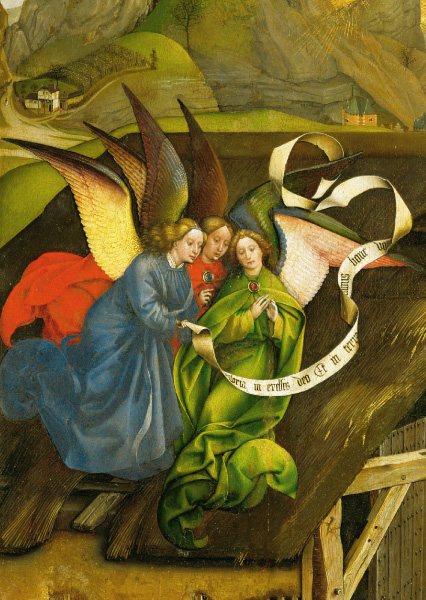 Kunst-Postkarte - Engel, Detail aus "Geburt Christi"